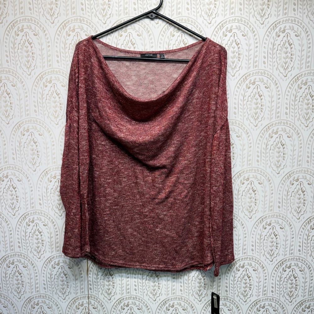 Apt.‎ 9 Cowl Neck Top Women 1X Burgundy Metallic Space Dye Long Sleeve Blouse